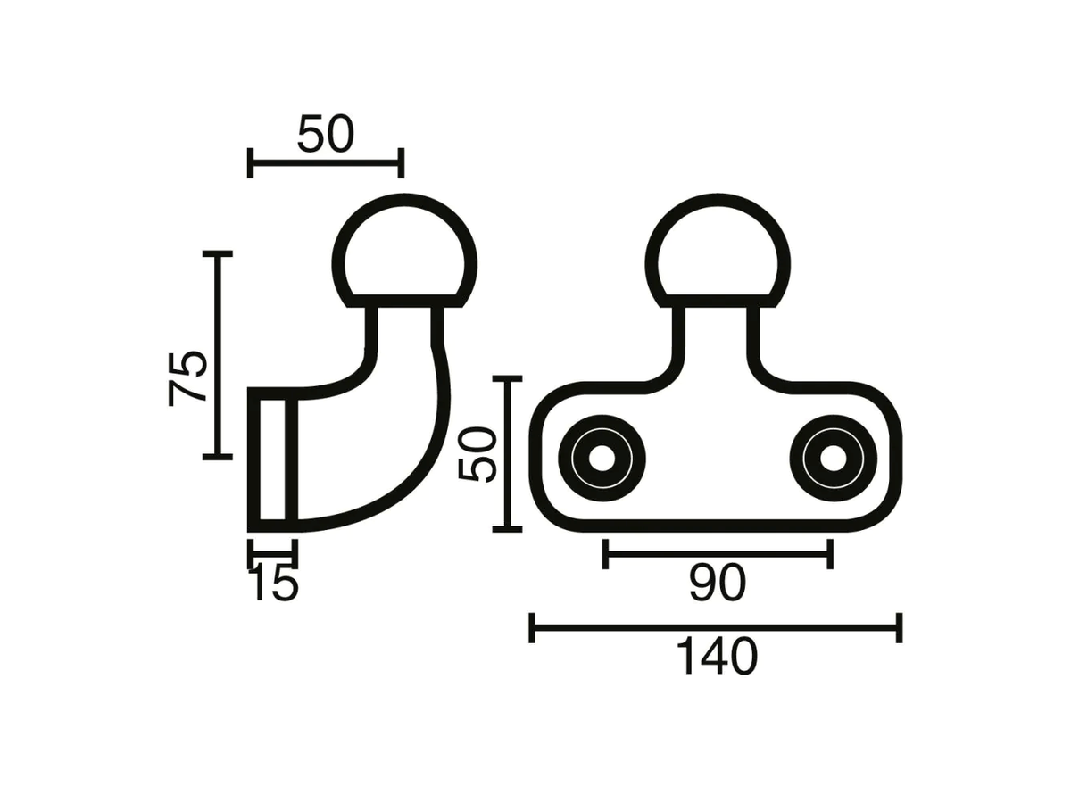boule fixe, distance des trous 90mm - valeur-D 31kN, charge d'appui 350kg