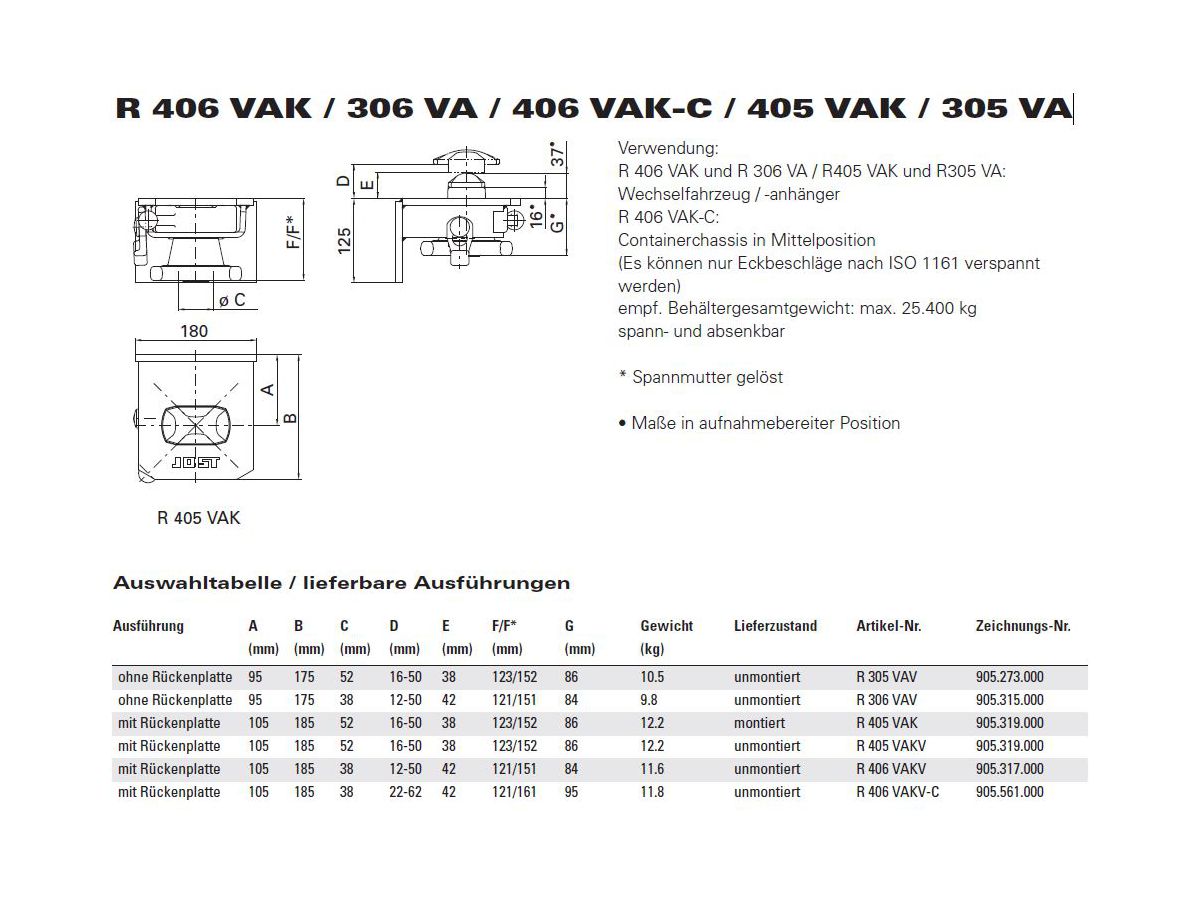 Verriegelung absenkbar, unmontiert - Zeichnungs-Nr. 905.319.000