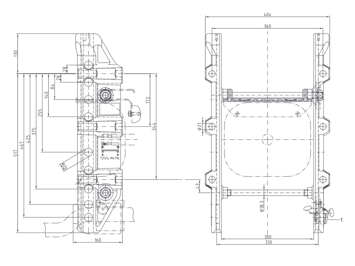 Anhängebock John Deere 6000,7000,8000 - D 89,3 kN, S 2,0t/3,0t, Spurweite 330mm
