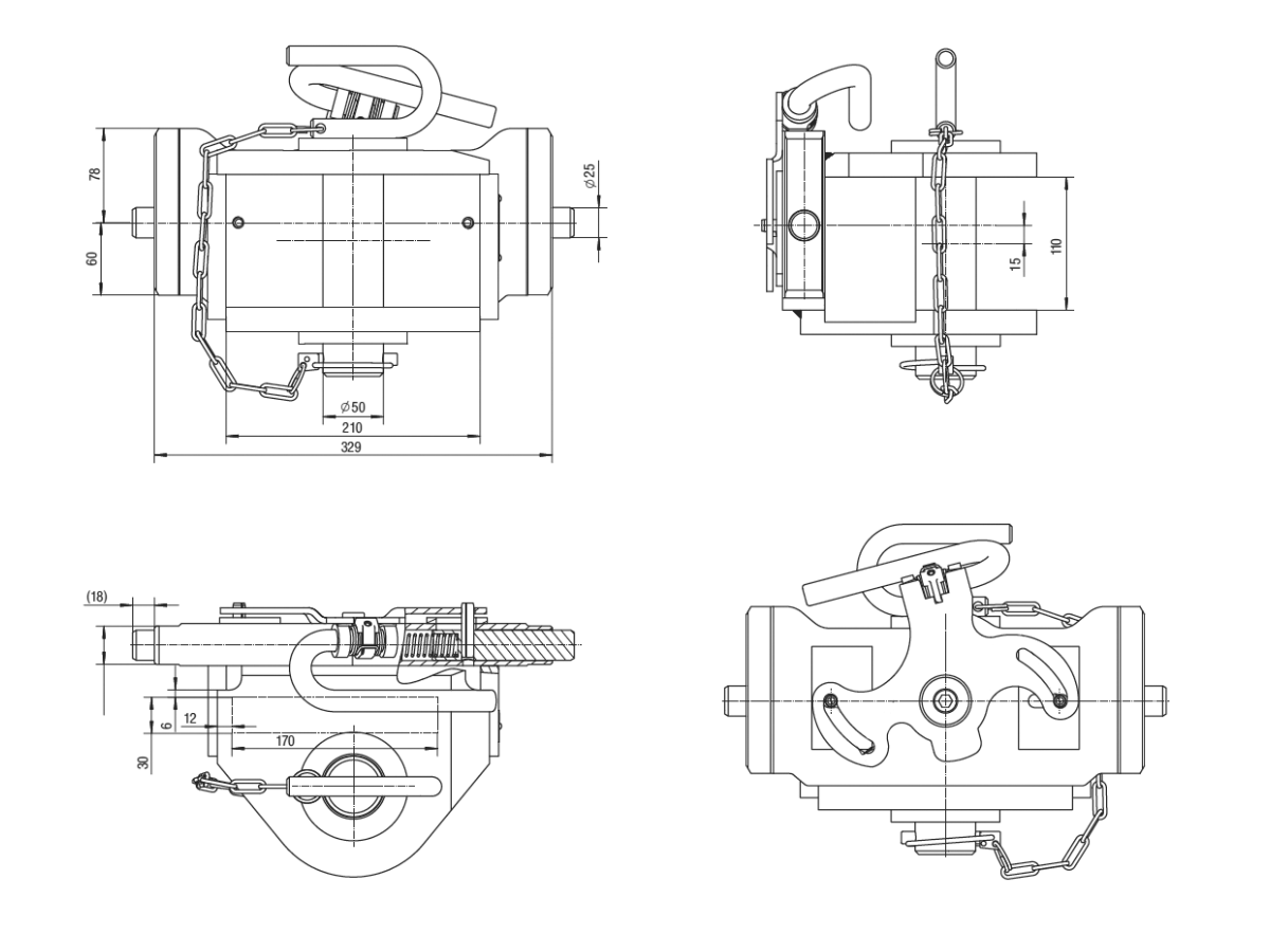 Anhängekupplung nach CUNA D3 - Spurweite 330/25/32