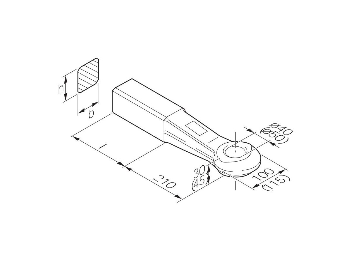Zugöse 40mm DIN 74054-40 (65x57x335) - D 125 kN, Dc 74 kN, S 1000kg, V: 23 kN