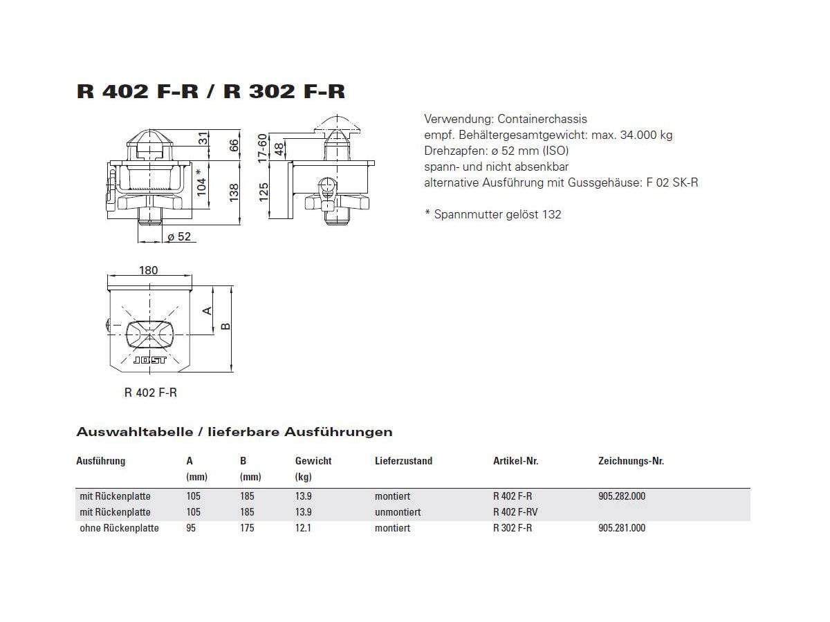 Verriegelung fest - Zeichnungs-Nr. 905.282.000