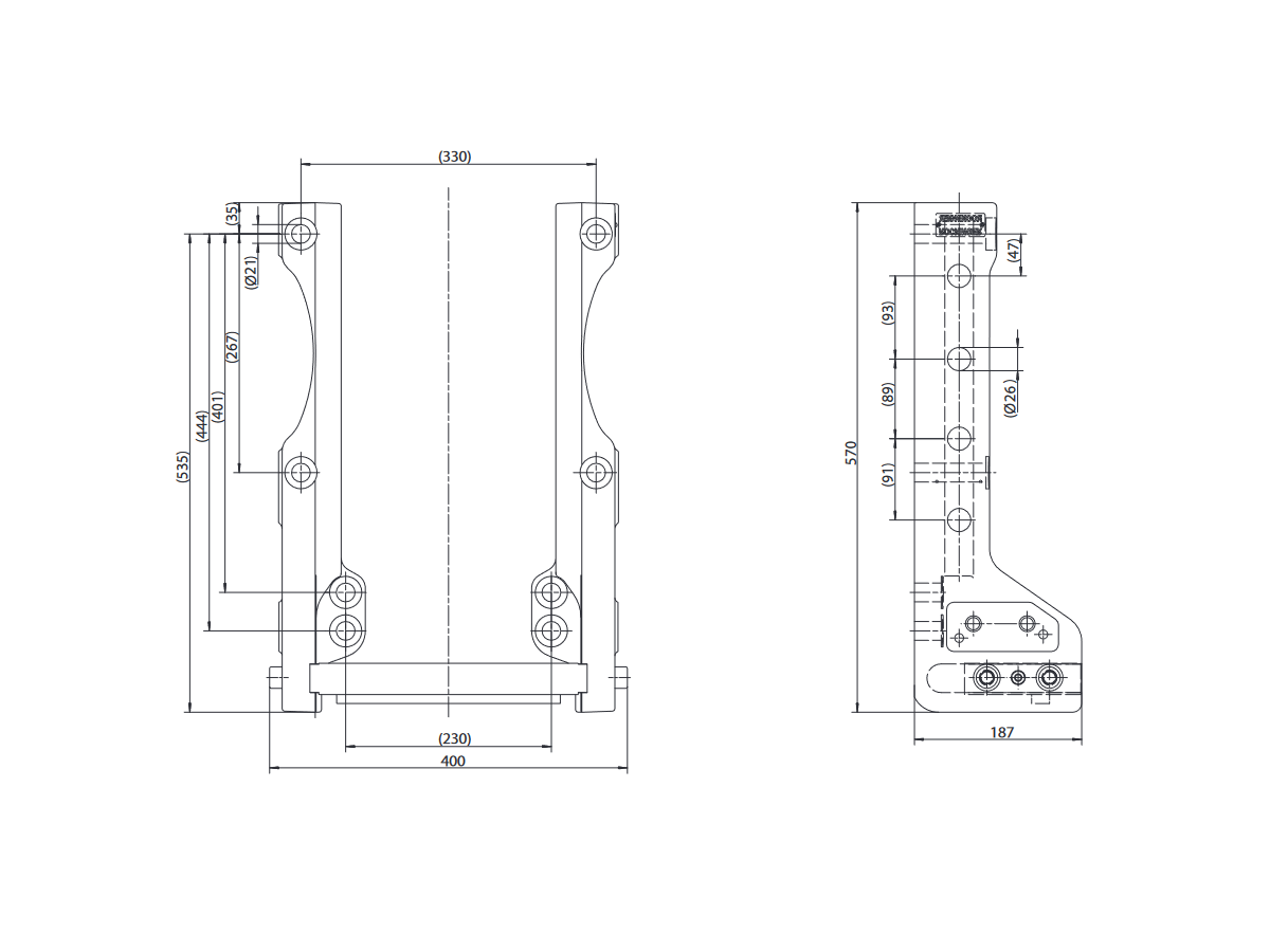 Cadre d'attelage pour JCB - Cote 270/25/32mm