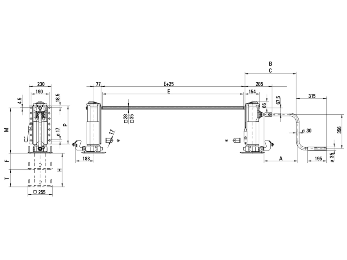 Béquille Modul CF, patin T fix, - sans manivelle, MH:855 H:820, téléscop.